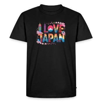 J’adore le Japon, Sakura Mont Fuji, Tokyo Skyline - T-shirt Premium bio Homme - noir - Devant - Nico (187cm)