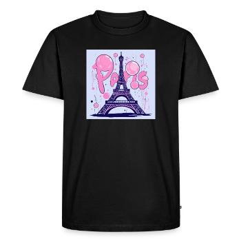 Paris Graffiti at the Eiffel Tower - Flying Gum - Men's Premium Organic T-Shirt - black - Front - Nico (187cm)