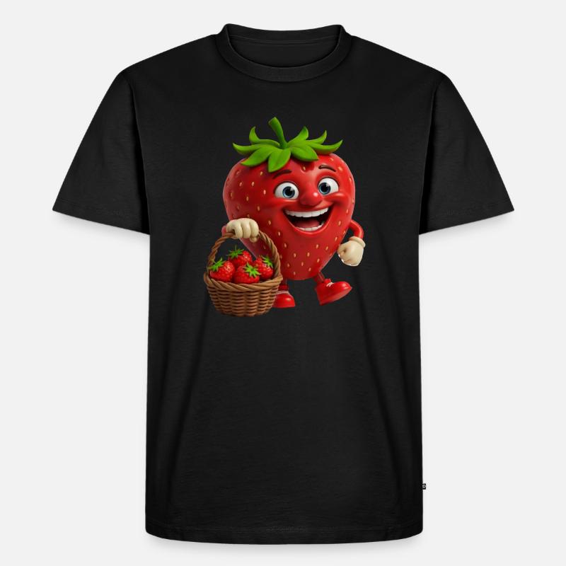Erdbeere mit Gesicht - Männer Premium Bio T-Shirt - Schwarz