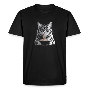 Le chat mange des ramen - T-shirt Premium bio Homme - noir - Devant - Nico (187cm)