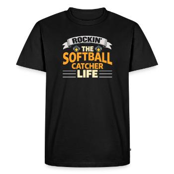 Rockin The Softball Catcher Life Player - Men's Premium Organic T-Shirt - black - Front - Nico (187cm)