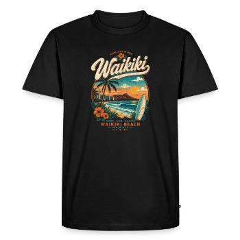 Waikiki Beach Sunset Surf Tee - Men's Premium Organic T-Shirt - black - Front - Nico (187cm)