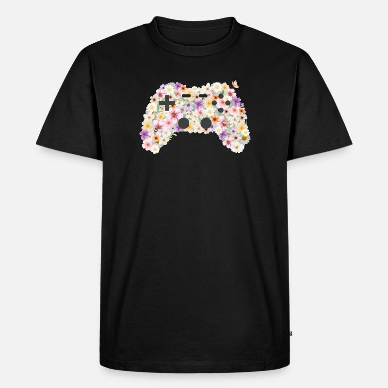 Floral Gamepad: Blütenkunst Controller - Männer Premium Bio T-Shirt - Schwarz