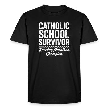 Survivant d’une école catholique : marathon à genoux drôle - T-shirt Premium bio Homme - noir - Devant - Nico (187cm)
