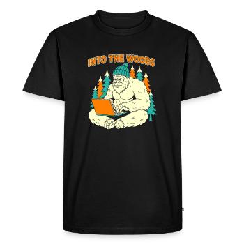 Ordinateur portable Sasquatch dans les bois - T-shirt Premium bio Homme - noir - Devant - Nico (187cm)