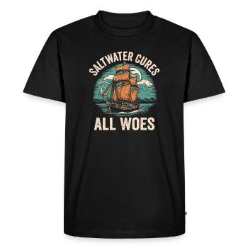 L’eau salée guérit tous les malheurs Capitaine Marin de voile - T-shirt Premium bio Homme - noir - Devant - Nico (187cm)
