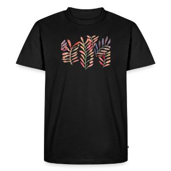 Watercolor leaves, red - Men's Premium Organic T-Shirt - black - Front - Nico (187cm)