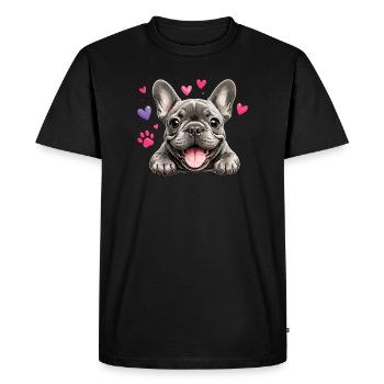 Bouledogue français Amour au cœur - T-shirt Premium bio Homme - noir - Devant - Nico (187cm)