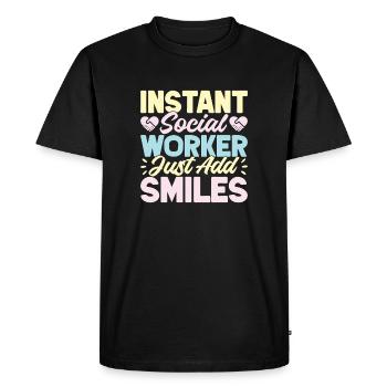 Quota pour les travailleurs sociaux : Juste ajouter des sourires Travail social - T-shirt Premium bio Homme - noir - Devant - Nico (187cm)