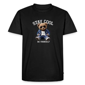 Reste calme, sois toi-même, Teddy - T-shirt Premium bio Homme - noir - Devant - Nico (187cm)