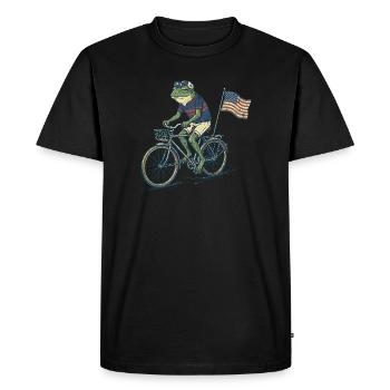 Grenouille drôle faisant du vélo avec drapeau américain - T-shirt Premium bio Homme - noir - Devant - Nico (187cm)
