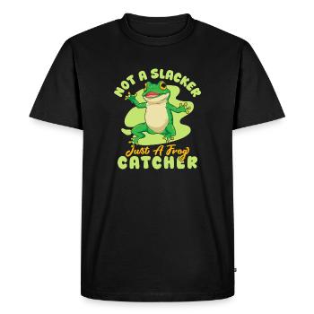 Frog Catcher Not A Slacker Just A Catcher Frog - Men's Premium Organic T-Shirt - black - Front - Nico (187cm)