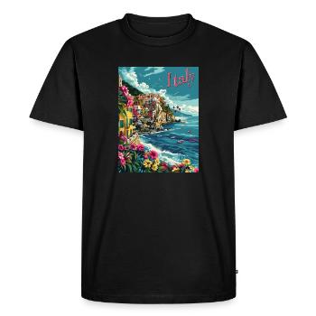 Paysage côtier italien – Coloré - T-shirt Premium bio Homme - noir - Devant - Nico (187cm)