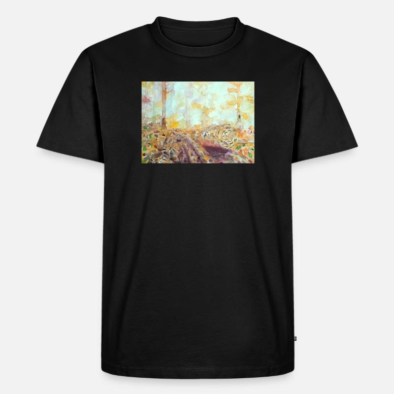 Wald-Aquarelllandschaft im Herbst - Männer Premium Bio T-Shirt - Schwarz