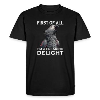Perroquet gris coquin Sarcasme Perroquet drôle - T-shirt Premium bio Homme - noir - Devant - Nico (187cm)