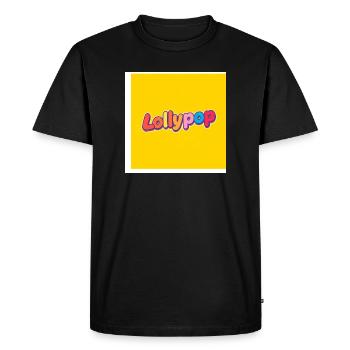 Lollypop Rainbow Typography on Yellow - Men's Premium Organic T-Shirt - black - Front - Nico (187cm)