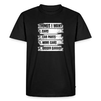 Choses que je veux Amoureux de voitures Mec de voitures - T-shirt Premium bio Homme - noir - Devant - Nico (187cm)