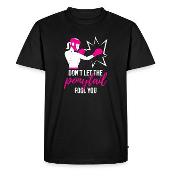 Puissance de queue de cheval percutante - T-shirt Premium bio Homme - noir - Devant - Nico (187cm)