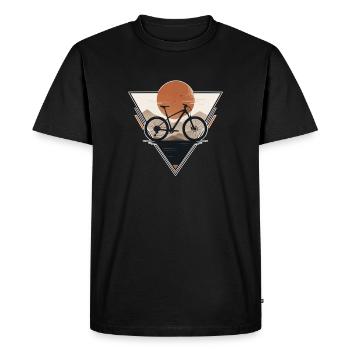 Coucher de soleil avec vélo dans un motif triangulaire - T-shirt Premium bio Homme - noir - Devant - Nico (187cm)