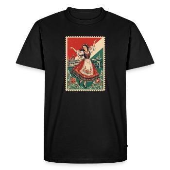 Vintage Hungarian Folk Dance Postage Stamp - Men's Premium Organic T-Shirt - black - Front - Nico (187cm)