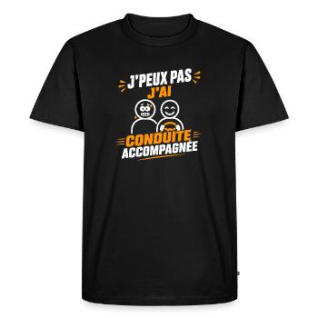 Conduite Accompagnée — Humour Auto - T-shirt Premium bio Homme - noir - Devant - Nico (187cm)