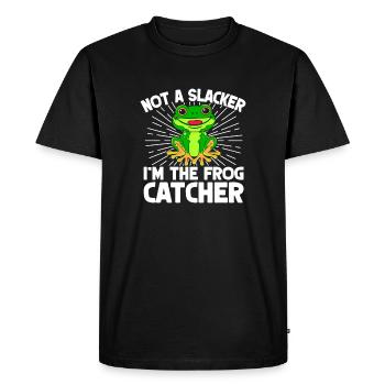 Frog Catcher Not A Slacker Frog - Men's Premium Organic T-Shirt - black - Front - Nico (187cm)