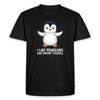 Humour de pingouin disant : j’aime les manchots - T-shirt Premium bio Homme - noir - Devant - Nico (187cm)