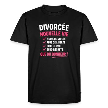 Divorcée Nouvelle Vie Liberté Joie - T-shirt Premium bio Homme - noir - Devant - Nico (187cm)