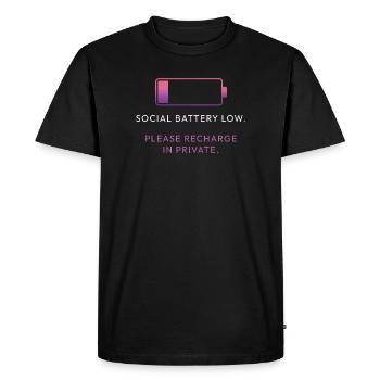 Social Battery Low – Please Recharge in Private - Men's Premium Organic T-Shirt - black - Front - Nico (187cm)
