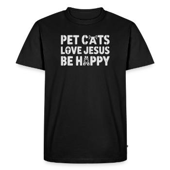 Les chats de compagnie aiment Jésus Être heureux Amoureux des chats chrétiens - T-shirt Premium bio Homme - noir - Devant - Nico (187cm)