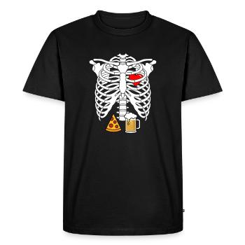 Dad Skeleton Halloween Beer Pizza Funny Pregnancy  - Men's Premium Organic T-Shirt - black - Front - Nico (187cm)
