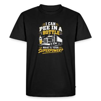 Humour du chauffeur de camion Diesel qui urine dans une bouteille - T-shirt Premium bio Homme - noir - Devant - Nico (187cm)