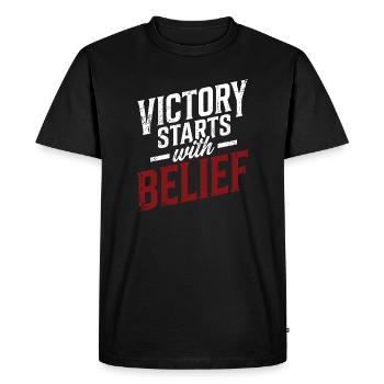 La victoire commence par la croyance - T-shirt Premium bio Homme - noir - Devant - Nico (187cm)