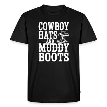 Chapeaux de cow-boy et bottes boueuses - T-shirt Premium bio Homme - noir - Devant - Nico (187cm)