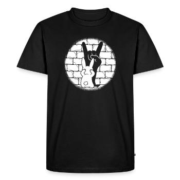 Bunny Skirt Gesture in Front of Brick - Men's Premium Organic T-Shirt - black - Front - Nico (187cm)