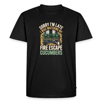 Watering cucumbers | Balcony Garden Humor - Men's Premium Organic T-Shirt - black - Front - Nico (187cm)