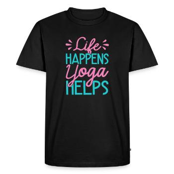 Yoga Life Happens Yoga Helps Funny Yoga - Men's Premium Organic T-Shirt - black - Front - Nico (187cm)