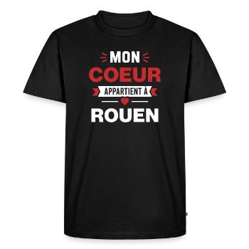 Mon Coeur Appartient à Rouen - T-shirt Premium bio Homme - noir - Devant - Nico (187cm)