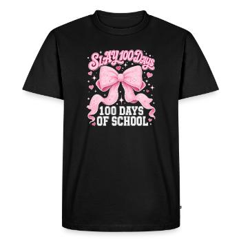 Coquette rose à nœud papillon Slay 100 Day School - T-shirt Premium bio Homme - noir - Devant - Nico (187cm)