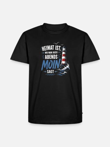 Heimat Moin Abend Leuchtturm - Männer Premium Bio T-Shirt - Schwarz