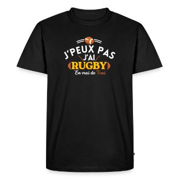 J'peux pas j'ai Rugby  - T-shirt Premium bio Homme - noir - Devant - Nico (187cm)