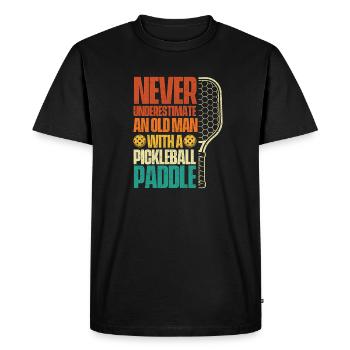 Ne sous-estimez jamais le vieux pickleball - T-shirt Premium bio Homme - noir - Devant - Nico (187cm)