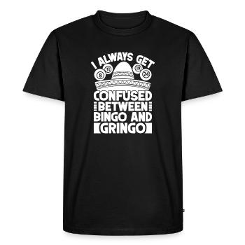 Joueur de bingo se confond, bingo et bingo gringo - T-shirt Premium bio Homme - noir - Devant - Nico (187cm)