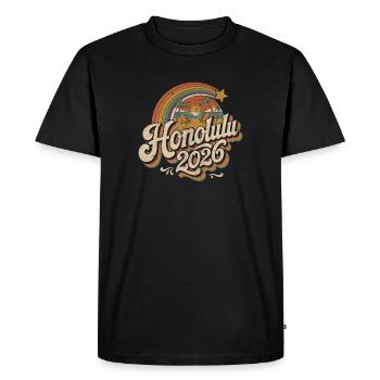 Honolulu 2026 Retro Tropics - Men's Premium Organic T-Shirt - black - Front - Nico (187cm)