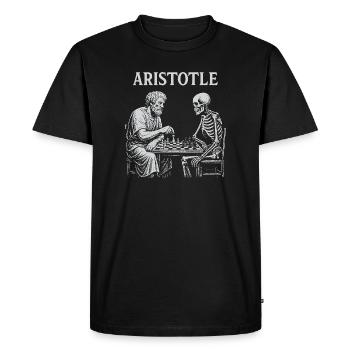 Aristote jouant avec les échecs squelettes - T-shirt Premium bio Homme - noir - Devant - Nico (187cm)