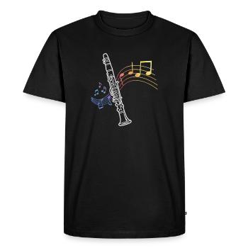 Clarinette, partitions de musique, clarinettiste, musicien - T-shirt Premium bio Homme - noir - Devant - Nico (187cm)