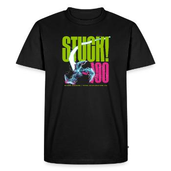 STUCK! 100 Shield Cracked - Men's Premium Organic T-Shirt - black - Front - Nico (187cm)