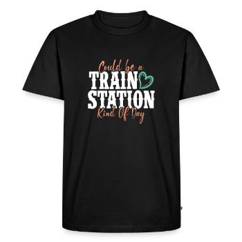 Train Station Kind Of Day Tee - Men's Premium Organic T-Shirt - black - Front - Nico (187cm)