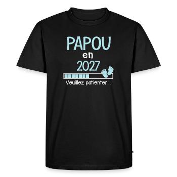 Papou en 2027 Futur Grand-Père Fier et Heureux - T-shirt Premium bio Homme - noir - Devant - Nico (187cm)