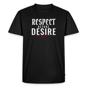 Le respect avant le désir – Pouvoir échange de valeurs - T-shirt Premium bio Homme - noir - Devant - Nico (187cm)
